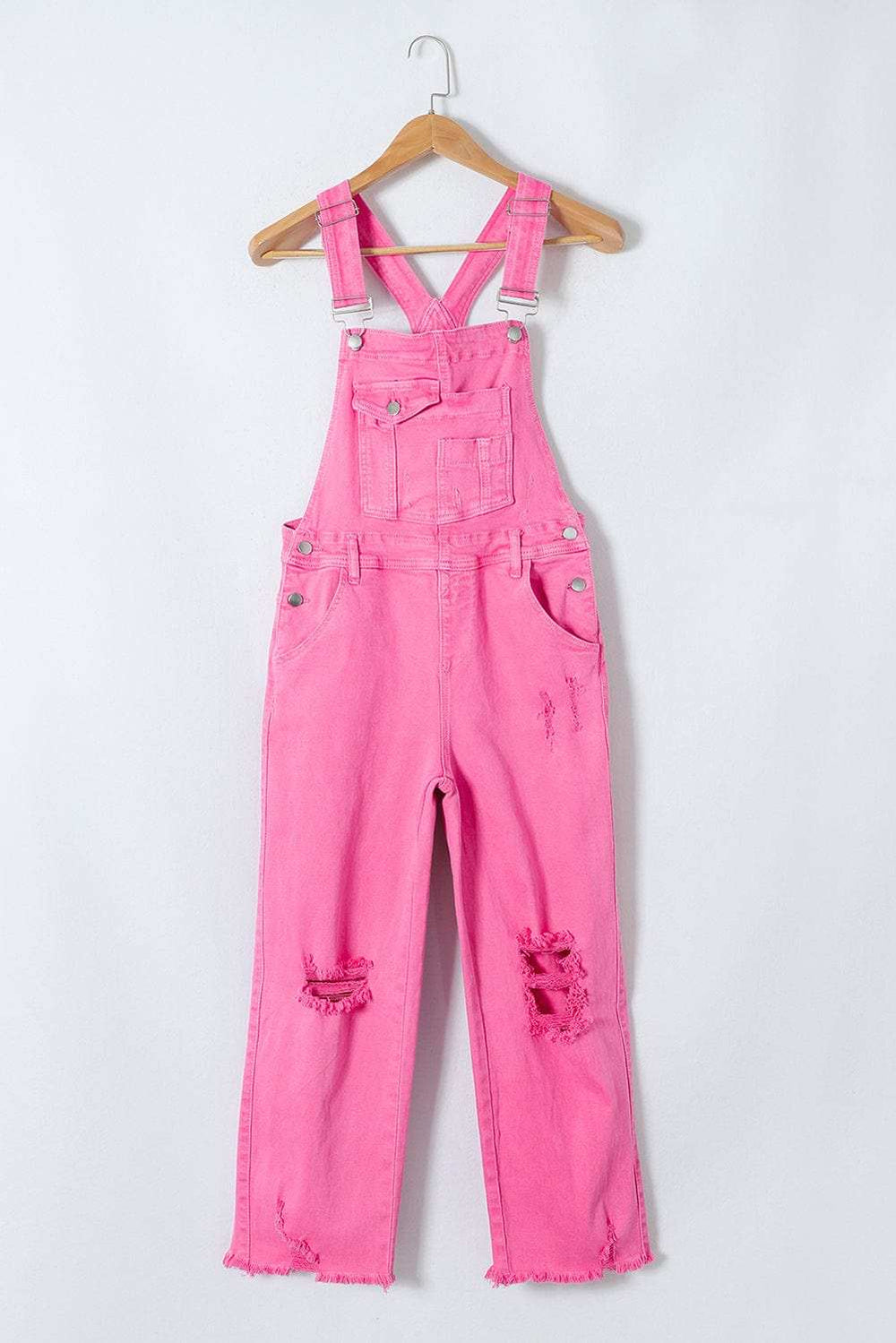 Distressed Pocketed Wide Strap Denim Overalls - Trendsi - Flyclothing LLC