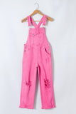 Distressed Pocketed Wide Strap Denim Overalls - Trendsi