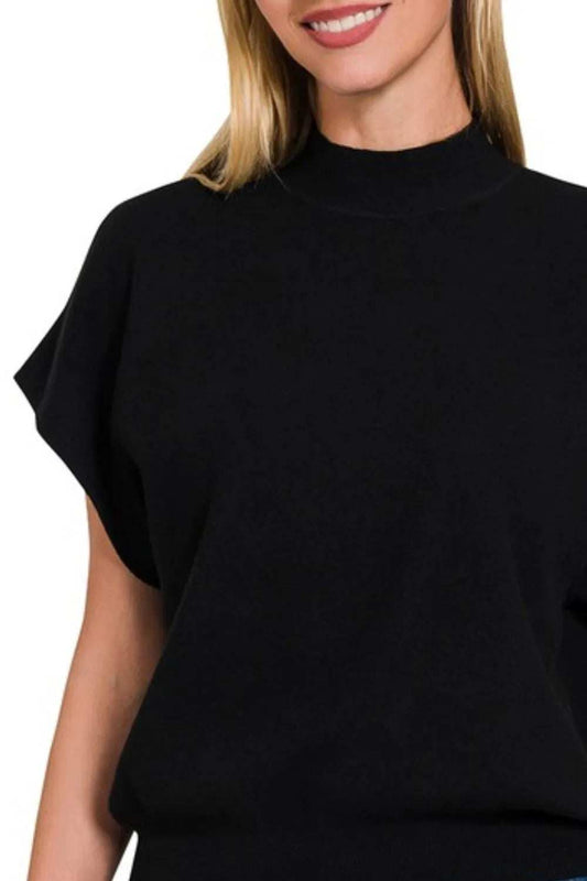 Zenana Mock Neck Short Dolman Sleeve Sweater - Trendsi - Flyclothing LLC
