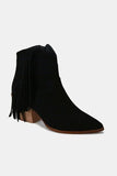 Beast Fashion Suede Fringe Point Toe Ankle Boots - Trendsi
