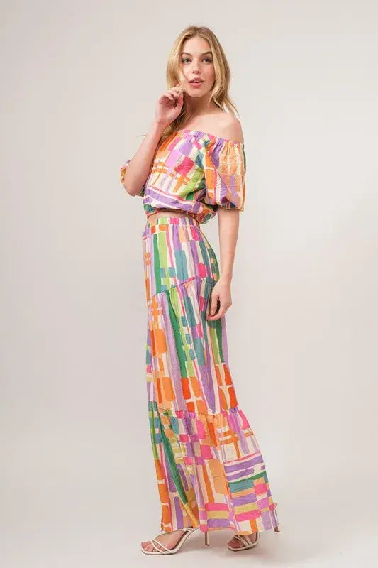 And The Why Asymmetric Geo Printed Tiered Maxi Skirt - Trendsi - Flyclothing LLC