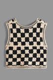 Crochet Checkered V-Neck Button Up Vest - Trendsi