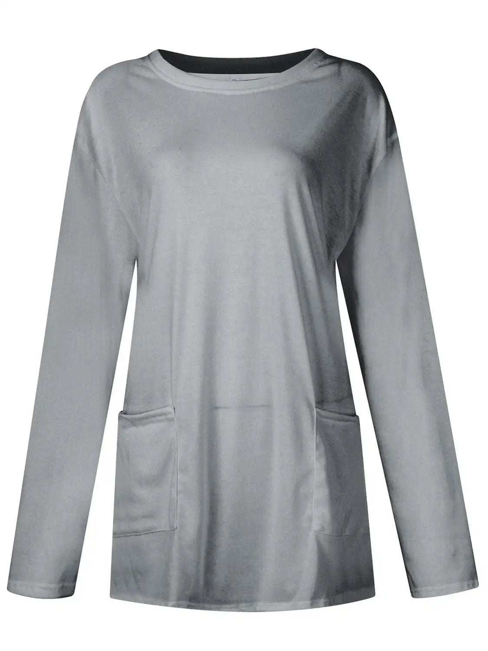Full Size Pocketed Round Neck Long Sleeve T-Shirt - Trendsi - Flyclothing LLC