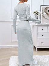 Striped Boat Neck Top and Skirt Set - Trendsi - Flyclothing LLC