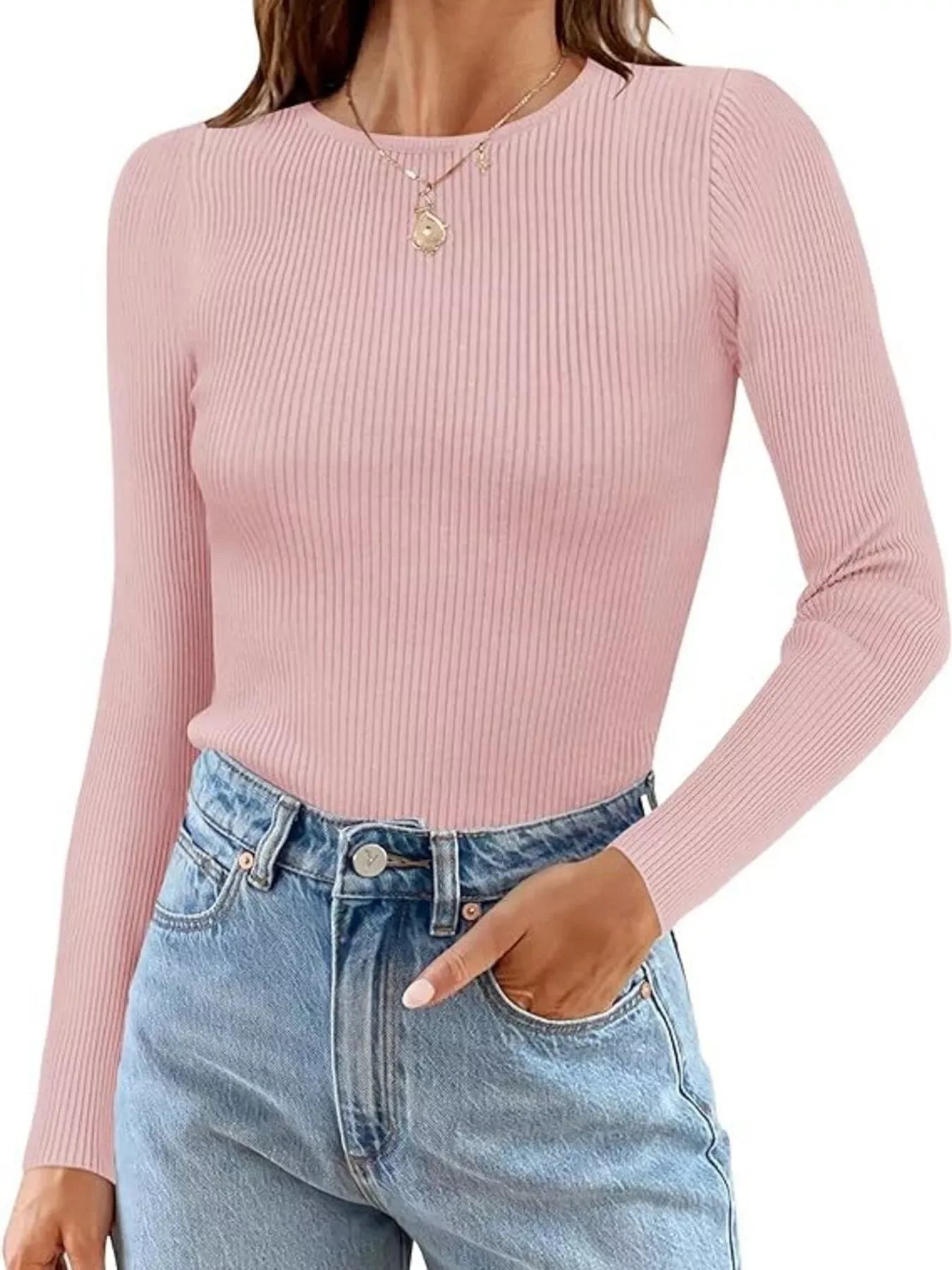 Ribbed Knit Slim Fit Long Sleeve T-Shirt - Trendsi - Flyclothing LLC