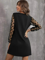 Polka Dot Notched Long Sleeve Dress - Trendsi - Flyclothing LLC