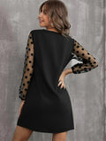 Polka Dot Notched Long Sleeve Dress - Trendsi
