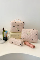 3 Piece Bow Quilted Cloth Storage Bag Set - Trendsi