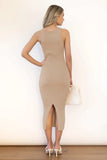 Slit Ribbed Round Neck Sleeveless Dress - Trendsi - Flyclothing LLC