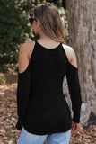 Round Neck Cold Shoulder Long Sleeve Top - Trendsi - Flyclothing LLC