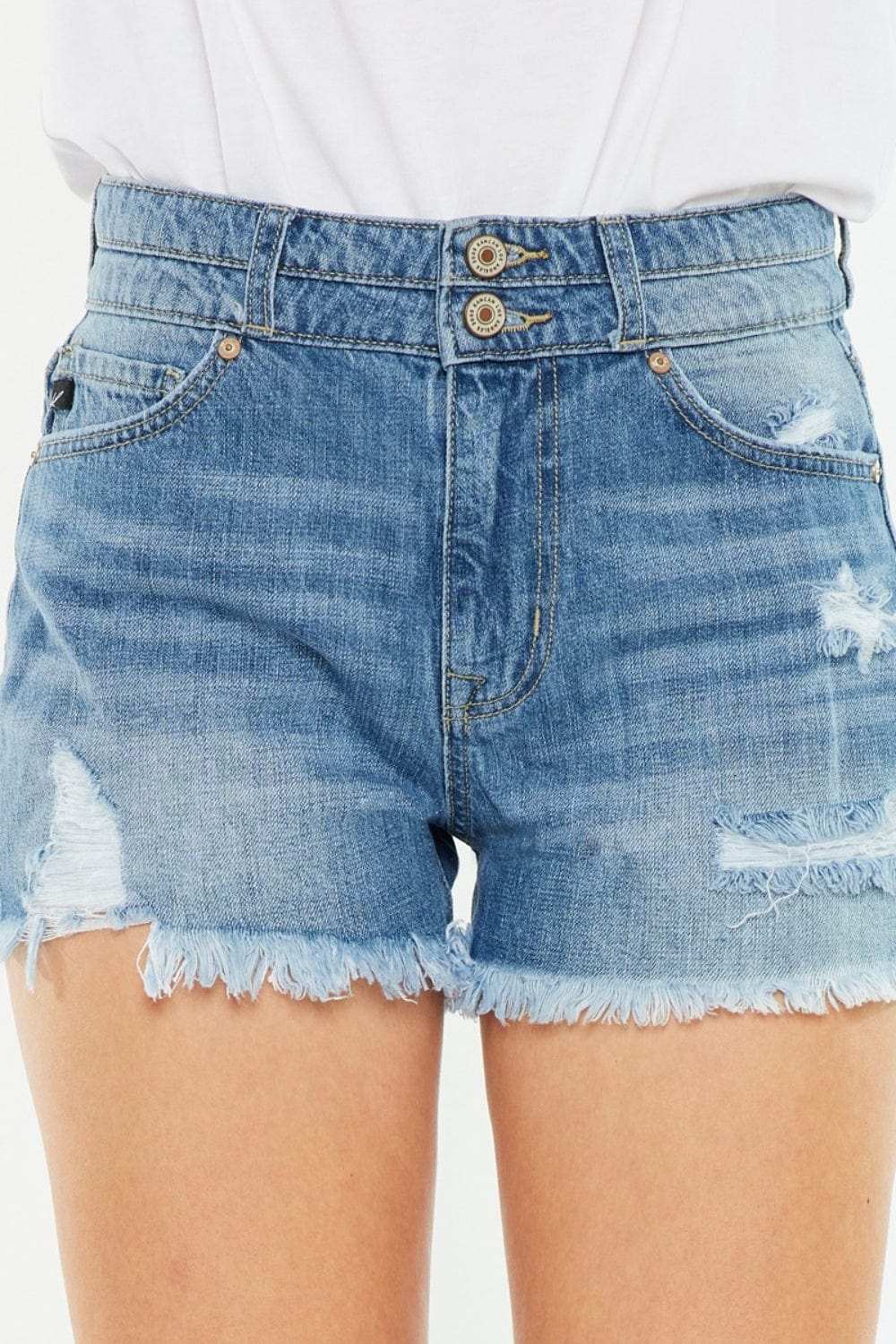 Kancan Full Size High Rise Raw Hem Denim Shorts - Trendsi - Flyclothing LLC