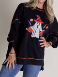 Halloween Ghost Sequin Exposed Seam Sweatshirt - Trendsi - Flyclothing LLC