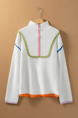 Contrast Half Zip Drop Shoulder Sweater - Trendsi - Flyclothing LLC