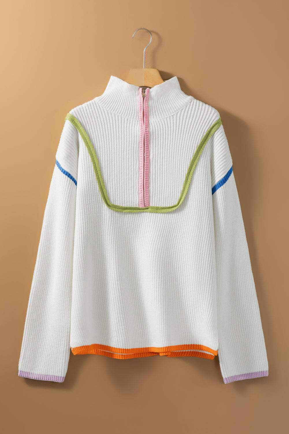 Contrast Half Zip Drop Shoulder Sweater - Trendsi - Flyclothing LLC