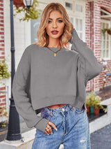 Dropped Shoulder Round Neck Long Sleeve Knit Top - Trendsi - Flyclothing LLC