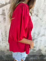 Full Size Smocked Puff Sleeve Blouse Plus Size - Trendsi - Flyclothing LLC