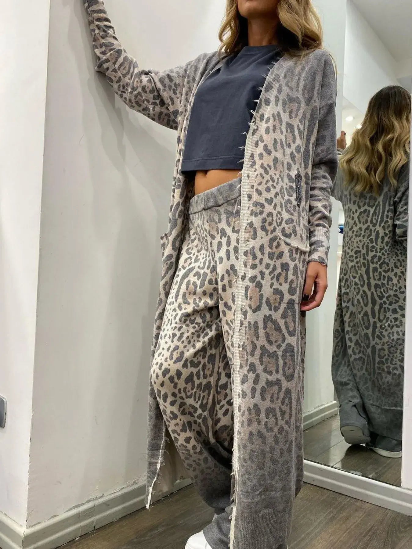 Long Sleeve Longline Outerwear and Pants Set - Trendsi - Flyclothing LLC
