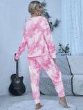 Tie-Dye Round Neck Top and Pants Lounge Set - Trendsi