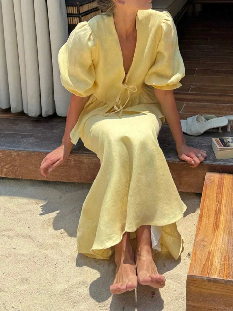 Tie Front Peplum Top and Skirt Set - Trendsi - Flyclothing LLC