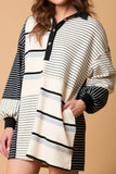 Striped Patchwork Long Sleeve Mini Dress - Trendsi