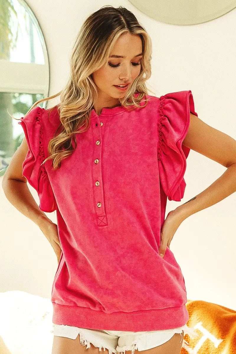 BiBi Mineral Washed Terry Top - Trendsi - Flyclothing LLC
