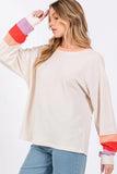 SAGE + FIG Color Block Waffle Knit T-Shirt - Trendsi