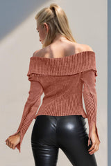 Double Take Ribbed Off-Shoulder Zip Up Long Sleeve Cardigan - Trendsi - Flyclothing LLC
