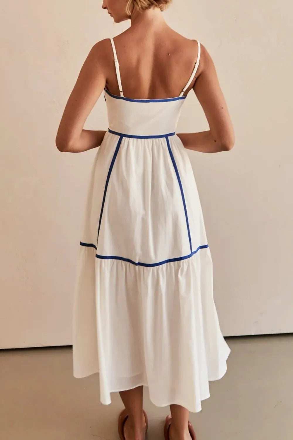 Contrast Trim Square Neck Midi Cami Dress - Trendsi - Flyclothing LLC