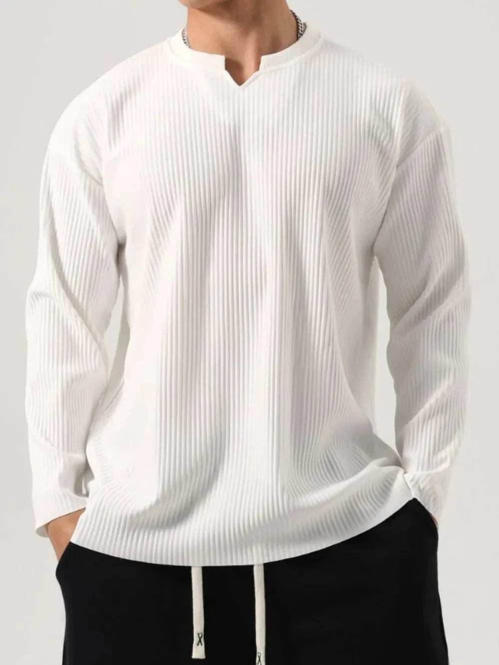 Men's Plus Size Notched Long Sleeve Top - Trendsi - Flyclothing LLC