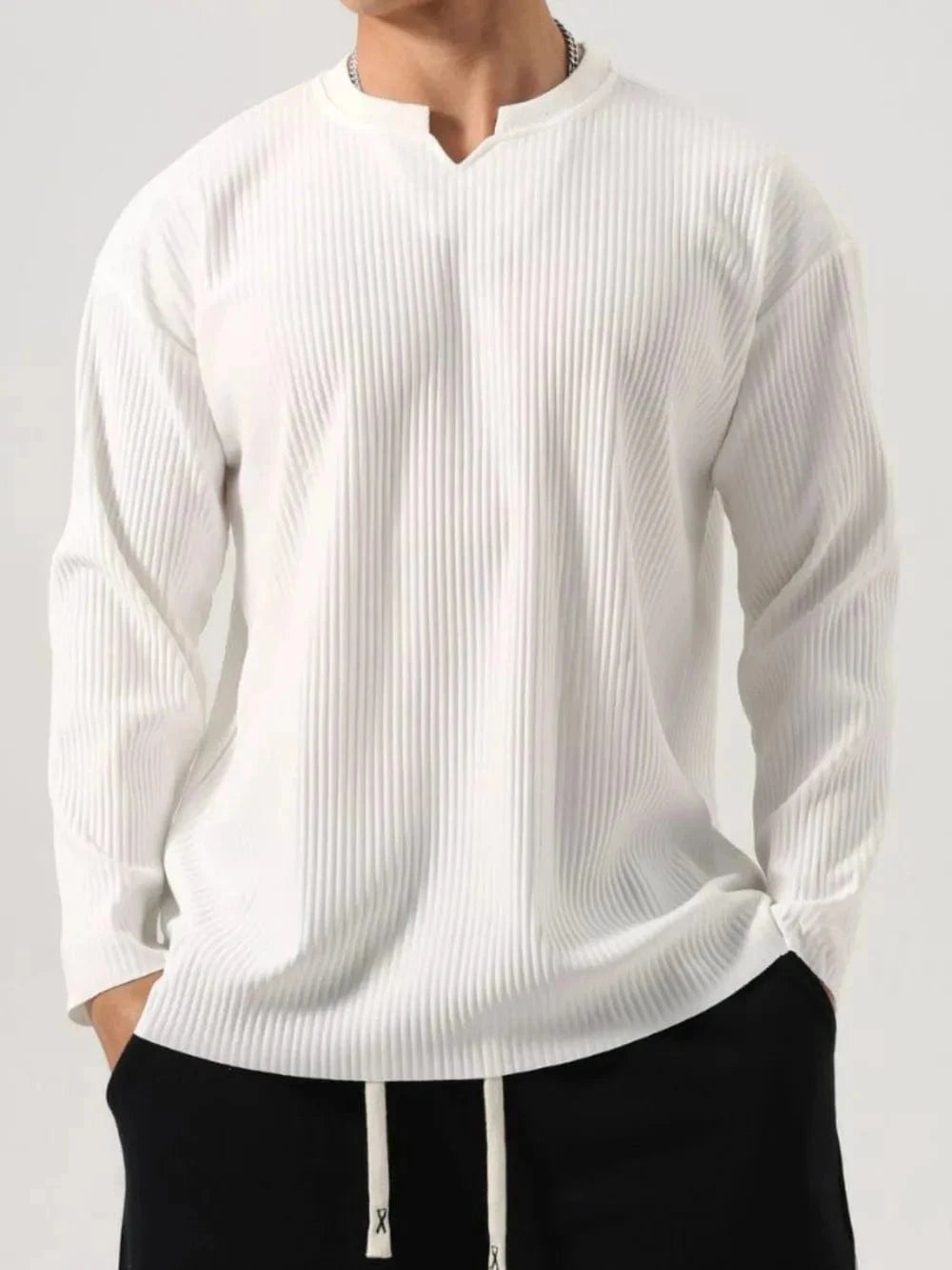 Men's Plus Size Notched Long Sleeve Top - Trendsi