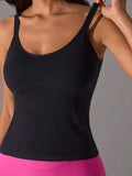 Scoop Neck Active Tank with Detachable Chest Pads - Trendsi - Flyclothing LLC