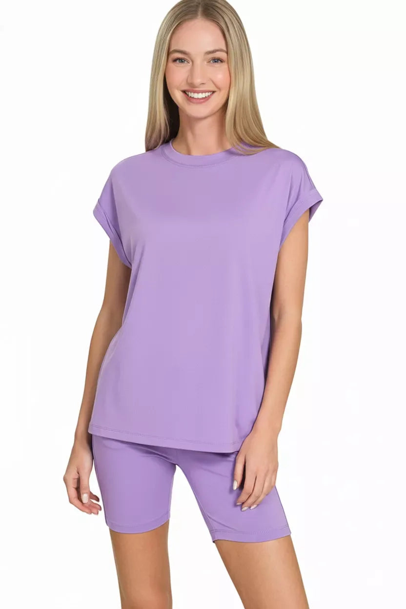 Zenana Brushed Dty Microfiber Top & Biker Shorts - Trendsi - Flyclothing LLC