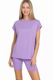 Zenana Brushed Dty Microfiber Top & Biker Shorts - Trendsi - Flyclothing LLC