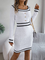 Contrast Trim Long Sleeve Sweater Dress - Trendsi