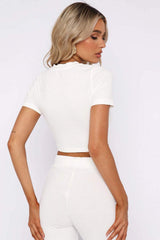 Round Neck Short Sleeve Top and Pants Set - Trendsi - Flyclothing LLC