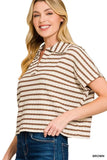Zenana Striped Split Neck Collared Top - Trendsi - Flyclothing LLC