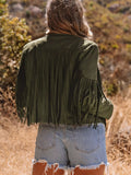 Cropped Fringe Faux Suede Jacket - Trendsi - Flyclothing LLC