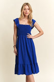 ADORA Smocked Square Neck Ruffled Cap Sleeve Dress - Trendsi