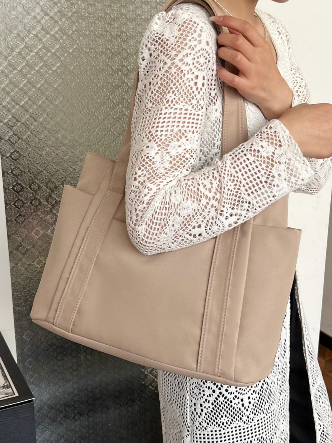 Oxford Cloth Tote Bag with Zipper - Trendsi