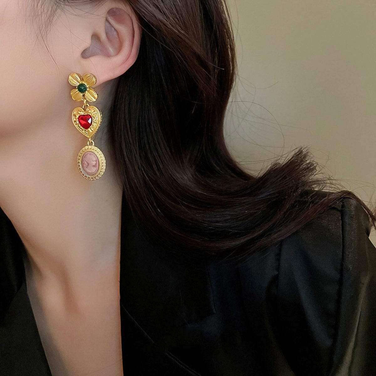Copper Inlaid Rhinestone Vintage Earrings - Trendsi - Flyclothing LLC