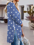 Full Size Side Zip Printed V-Neck Long Sleeve T-Shirt - Trendsi