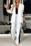 Full Size Contrast Lapel Collar Top and Pants Set - Trendsi - Flyclothing LLC