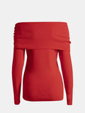 Off-Shoulder Long Sleeve Sweater - Trendsi