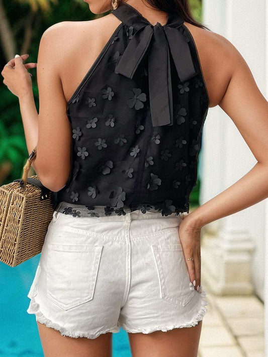 Applique Tied Grecian Neck Tank - Trendsi - Flyclothing LLC