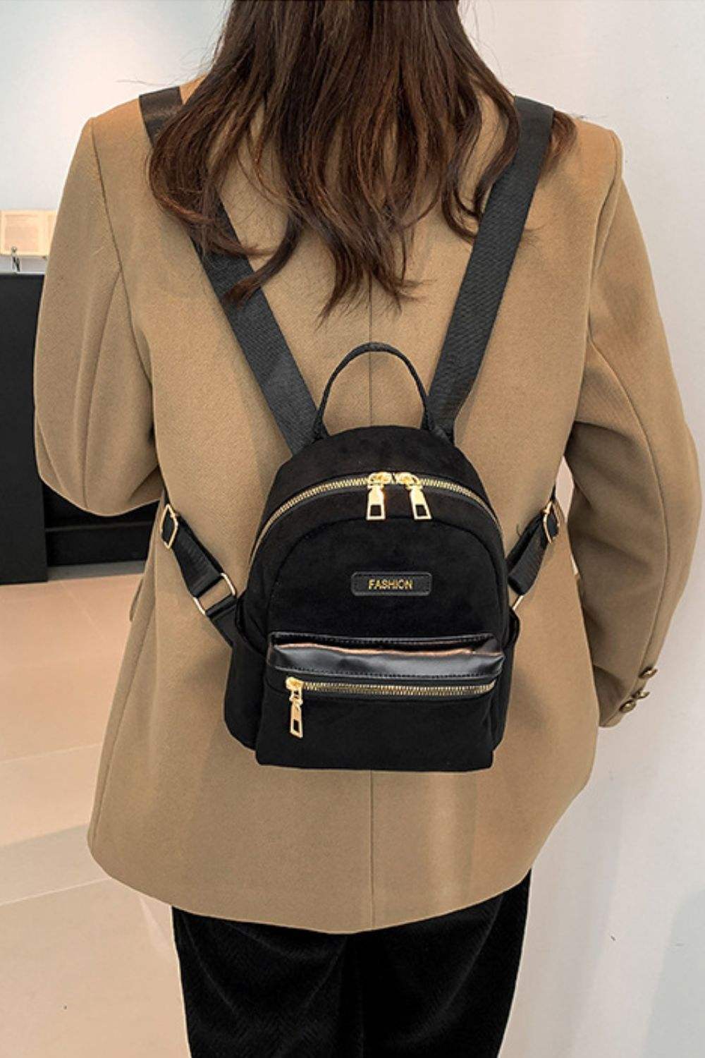 Suede Adjustable Strap Backpack Bag - Trendsi - Flyclothing LLC