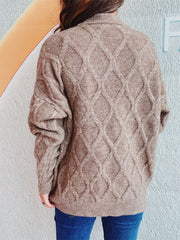 Diamond Round Neck Long Sleeve Sweater - Trendsi