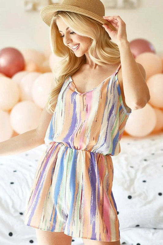 BiBi Striped V-Neck Sleeveless Romper - Trendsi - Flyclothing LLC