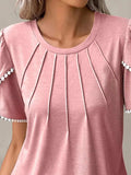 Full Size Round Neck Petal Sleeve Blouse Plus Size - Trendsi - Flyclothing LLC