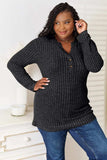 Double Take Notched Neck Ribbed Long Sleeve T-Shirt - Trendsi - Flyclothing LLC