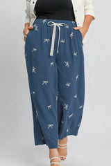 Umgee Full Size Lace Drawstring Embroidered Bow Wide Leg Pants Plus Size - Trendsi - Flyclothing LLC